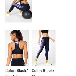 Fabletics Electric Blue and Black High Waist Leggings and Sports Bra